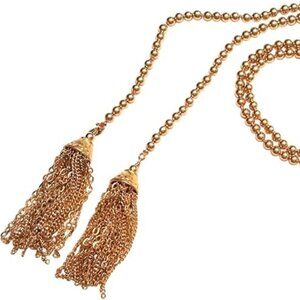 Kenneth Jay Lane, Gold Beads & Gold Chain Tassel Wrap Necklace